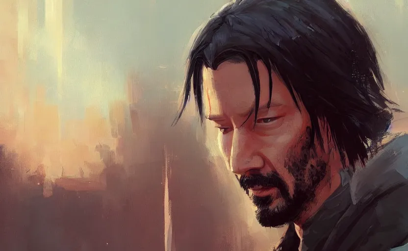 Image similar to a painting of keanu schemes trending on artstation in the style of greg rutkowski