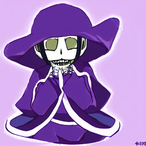 Image similar to cute little boy wearing an skull mask and dressed in an nun outfit, purple color palette, inspired in made in abyss and hirohiko araki, ray tracing, featured in pixiv