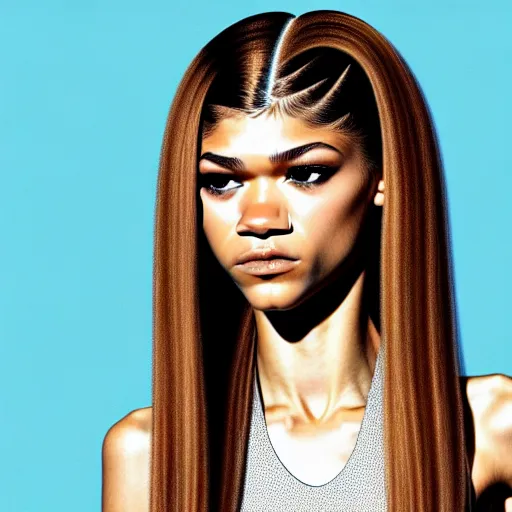 Prompt: zendaya eating hair, hyper realistic, hyper detailed, coherent, 4 k, wallpaper