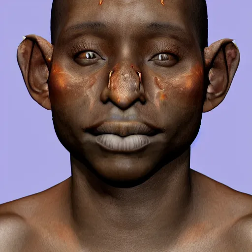 Image similar to a black person with crust on his face and goblin feet, super detailed, 4 k, realistic