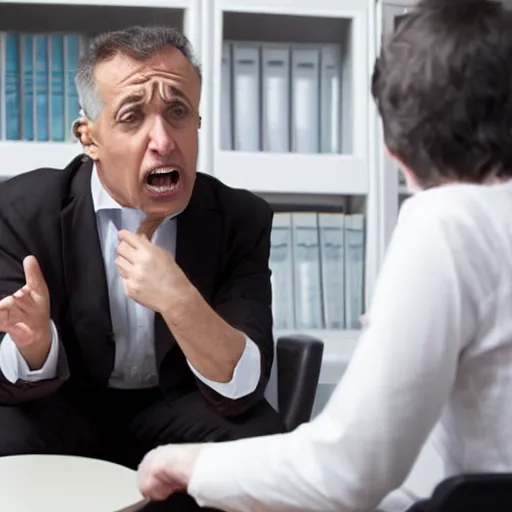 Image similar to a psychiatrist frustrated and angry with his patient