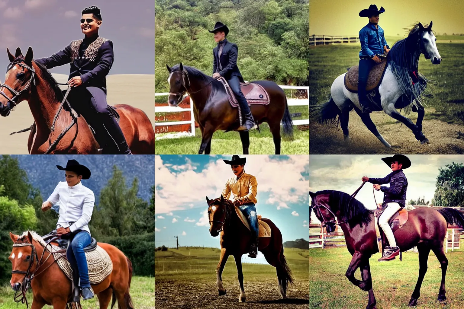 Prompt: christian nodal riding a horse, real photo