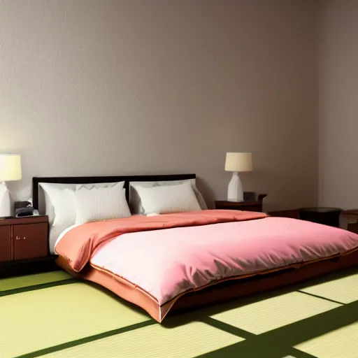 Image similar to still photo of a japanese bed room, highly detailed, photorealistic portrait, bright studio setting, studio lighting, crisp quality and light reflections, unreal engine 5 quality render