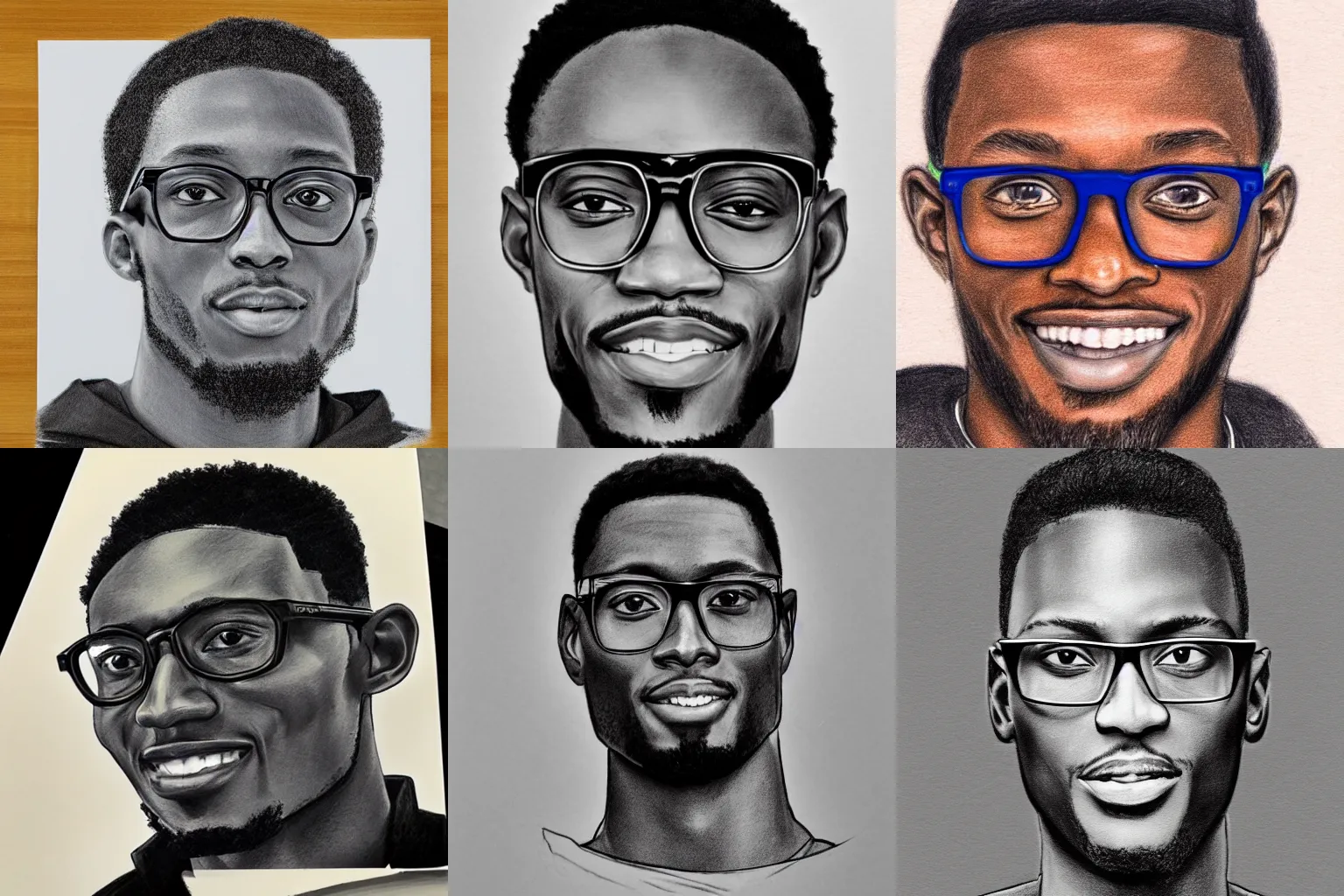 Prompt: pencil drawing of MKBHD, wears glasses, 144p