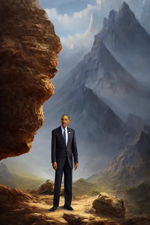 Image similar to obama nervously standing next to a mountain made of papers, oil on canvas, intricate, 8 k highly professionally detailed, hdr, cgsociety