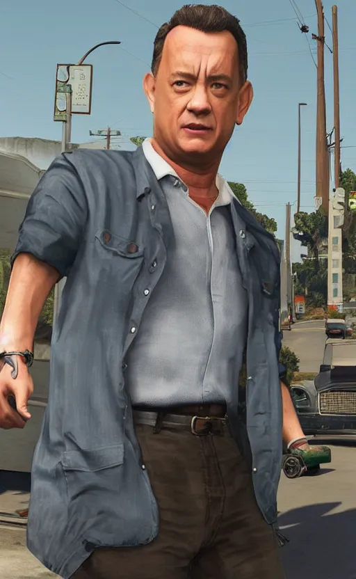 Prompt: tom hanks as a gtav character, detailed