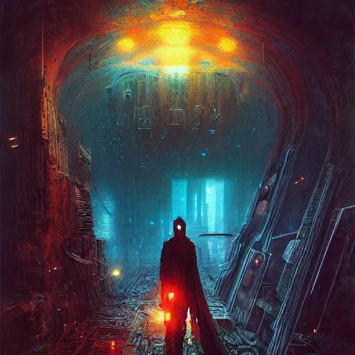 Image similar to an enigmatic and terrifying painting of a cyberpunk portrait by marc simonetti, greg rutkowski, ferdinand knab, colour, hyper detail, 8 k, one giant oak, universe, nebula, burst of colour, imaginary, roots, concept art, out of this world, depth, incredible depth
