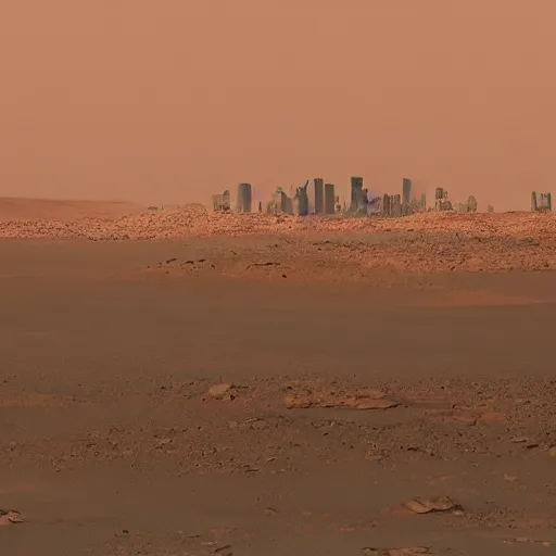 Image similar to photo still of a megacity on mars, 8 k, 8 5 mm f 1. 8