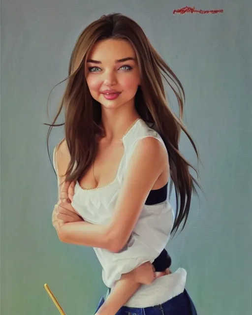 Image similar to portrait of Miranda Kerr as Anime girl cute-fine-face, full body! pretty face, realistic shaded Perfect face, fine details. Anime. realistic shaded lighting by Ilya Kuvshinov Giuseppe Dangelico Pino and Michael Garmash and Rob Rey