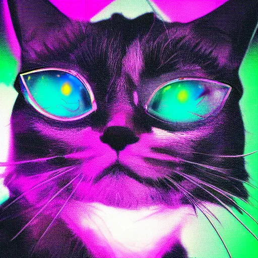 Prompt: anime cat, portrait, vaporwave, synthwave, neon, vector graphics, cinematic, volumetric lighting, f 8 aperture, cinematic eastman 5 3 8 4 film