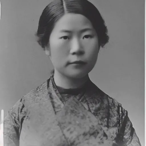 Prompt: photo of nezuko kamado taken in the 1910s