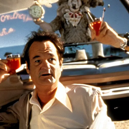 Image similar to bill murray in fear and loathing in las vegas, movie still, promotional shot