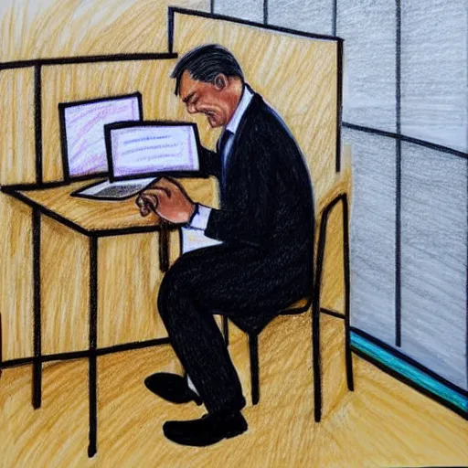 Image similar to viktor orban drawing doodles in a cubicle, oil painting