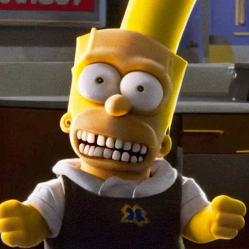 Image similar to bart simpson goes to college in the simpsons live action film, paramount pictures, directed by alan parker, full HD, cinematic lighting, award winning, anatomically correct