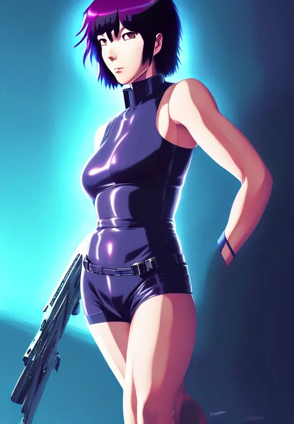 Image similar to a fullbody portrait of motoko kusanagi the major ghost in the shell : : stand alone complex, under repairs, maintenance : : by ilya kuvshinov, rossdraws, artgerm, sola digital arts, anti aliasing, raytracing : :