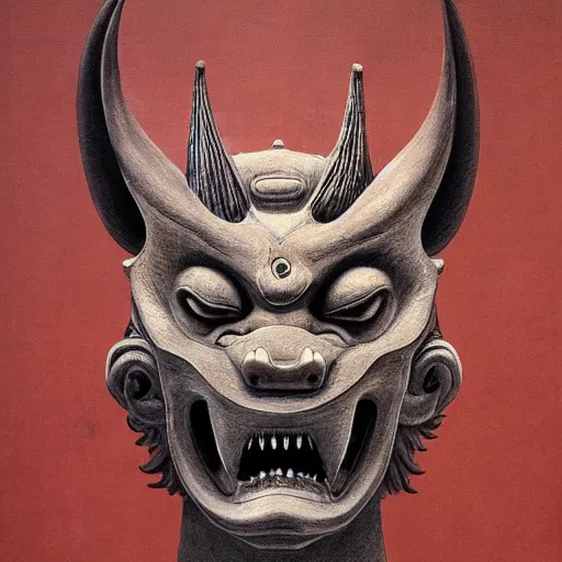 Image similar to a human with wolf head, naraka buddhist demon japan, thailand art, tubular creature, blood vesels, dystopian surrealism, artstyle alex ries zdzisław beksinski, symmetry accurate features, very intricate details, high resolution, symmetrical long head, smooth marble surfaces, detailed ink illustration, metal gear, cinematic smooth stone, deep aesthetic, concept art