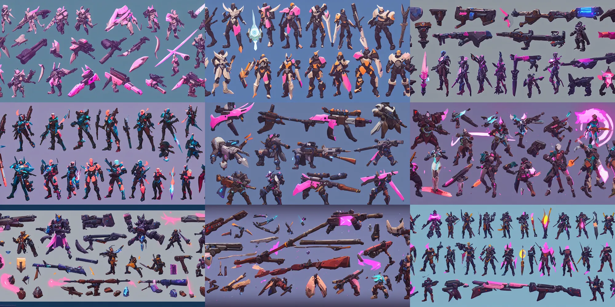 Prompt: game asset of destiny weapons, in gouache detailed paintings, props, stylized, 2 d sprites, kitbash, arcane, overwatch, blue and pink color scheme, 8 k, close up