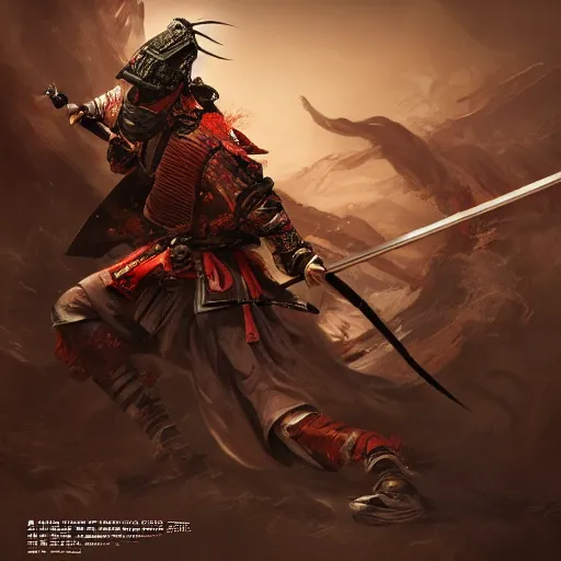 Image similar to Sickly diseased dying Samurai warrior wielding a katana, by Feng Zhu, highly detailed, excellent composition, cinematic concept art, dramatic lighting, trending on ArtStation