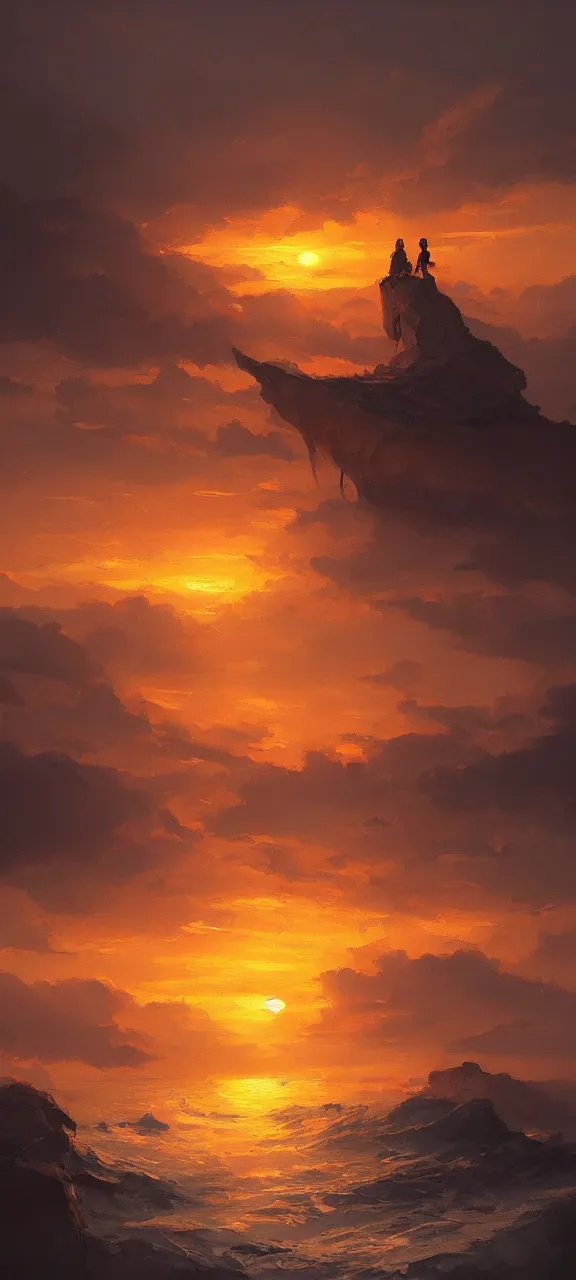 Prompt: A painting of a sunset trending on artstation in the style of Greg Rutkowski