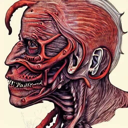 Image similar to biden became bloody ugly lovecraftian degenerate abomination, photo - realistic, color image, 2 k, highly detailed, bodyhorror, occult art, fractal structure