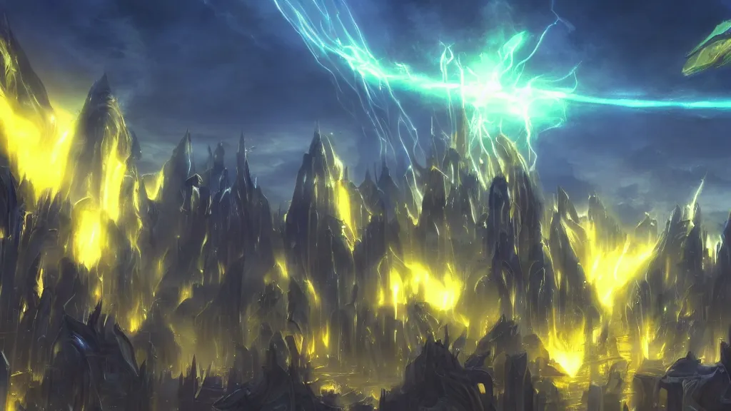 Image similar to incredible protoss city beautiful dramatic lighting