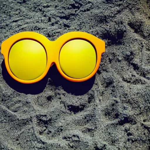 Prompt: a 5 0 mm professional photograph, of a fictional anthropomorphic lemon character on the beach relaxing, wearing sunglasses, volumetric lightening, taken on pentax k 1 0 0 0