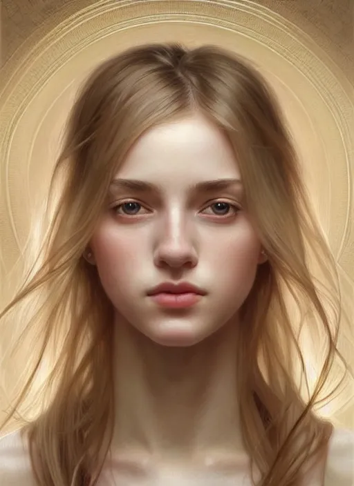 Image similar to symmetry!! portrait of young woman blessed with ever - increasing physical and mental perfection, slice - of - life, realism, blonde hair, perfect face!! intricate, elegant, highly detailed, holy perfection!! digital painting, artstation, concept art, smooth, sharp focus, illustration, humanity, art by artgerm and greg rutkowski and alphonse mucha