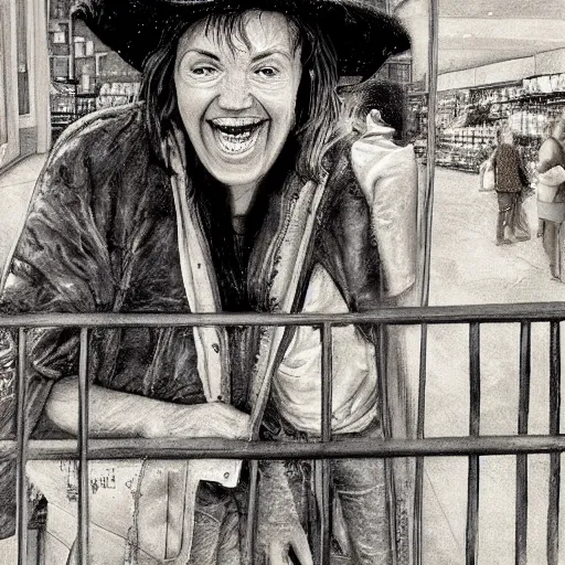 Prompt: photograph, realistic, detailed, beautiful. steve mccully. i took her to a supermarket i don't know why but i had to start it somewhere so it started there i said pretend you've got no money she just laughed and said oh you're so funny