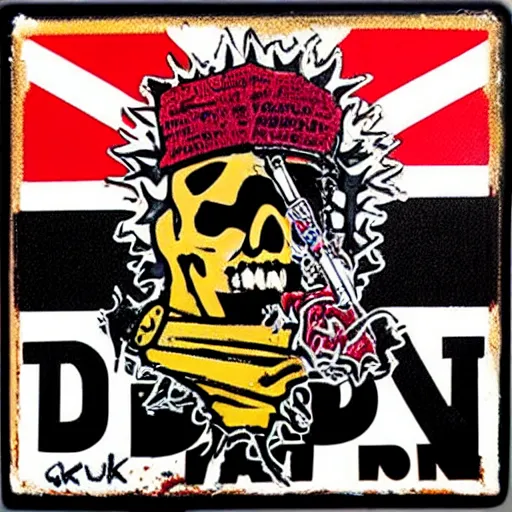 Image similar to painting on a badge, punks not dead!, exploited!!, clash, junk yard, rats!!, god save the queen, punk rock album cover art style, grunge, no future