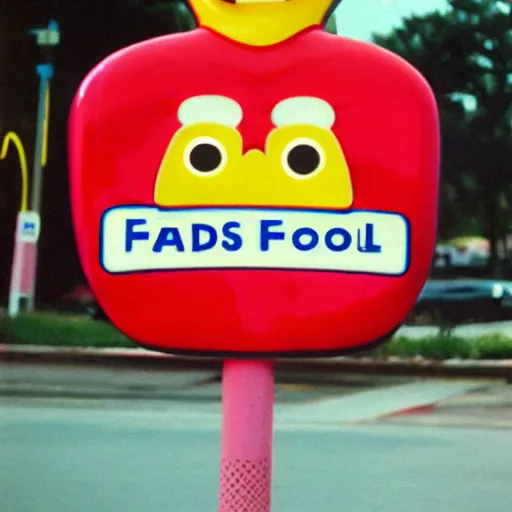 Image similar to The mascot for a once-popular fast food chain, 1990, colour photography