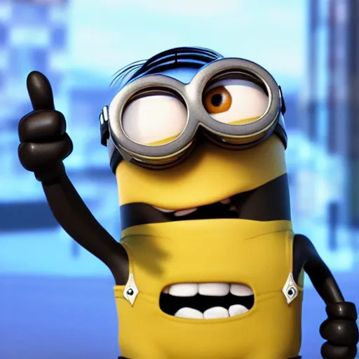 Prompt: Minion giving a thumbs up, photorealistic, hyper detailed, 8k, happy, excited, joy, crazy. Bright colors. Rendered in Unreal Engine.