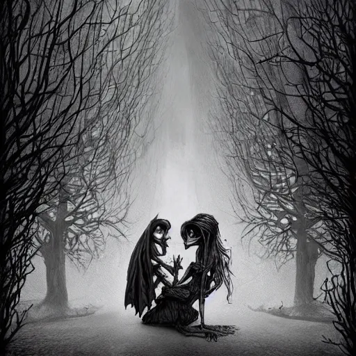 Image similar to grunge cartoon drawing of the end of the world by - michael karcz , in the style of corpse bride, horror themed, detailed, elegant, intricate