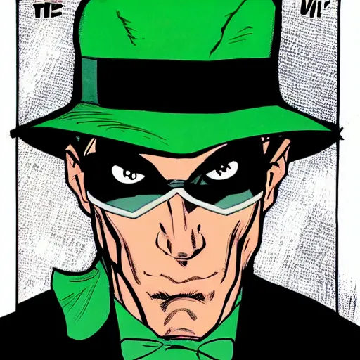 Image similar to the riddler, portrait, on the cover of a comic book