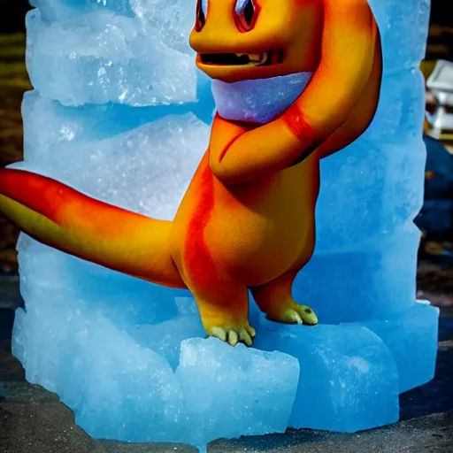 Image similar to ice sculpture of charmander, photography