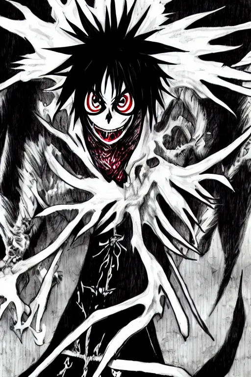 Image similar to the shinigami ryuk, highly detailed, digital art, sharp focus, trending on art station, death note, anime art style