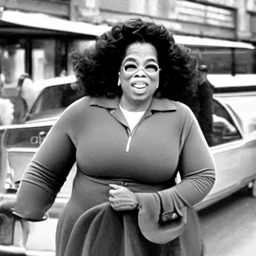 Image similar to oprah winfrey robbing a bank with a shotgun