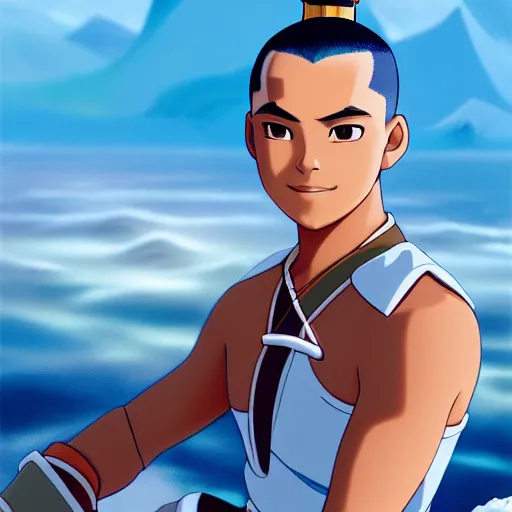 Image similar to beautiful serene intricate photograph of sokka from the water tribe as an inuit young man with light blue eyes, smiling softly, relaxing on the beach, golden hour, soft focus, 8 k, art by irakli nadar, hyperrealism, hyperdetailed, ultra realistic