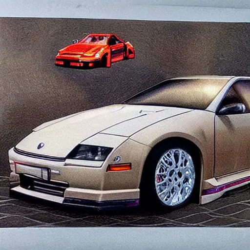 Image similar to hybrid Nissan 300zx pug dog, intricate detail, exquisite art, airbrush illustration,