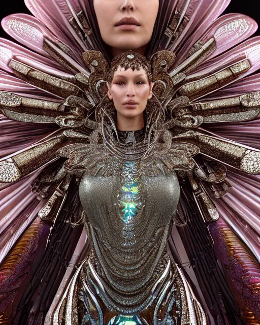 Image similar to a highly detailed metahuman 4 k close up render of an alien goddess bella hadid monument dragonfly in iris van herpen dress schiaparelli in diamonds crystals swarovski and jewelry iridescent in style of alphonse mucha gustav klimt trending on artstation made in unreal engine 4