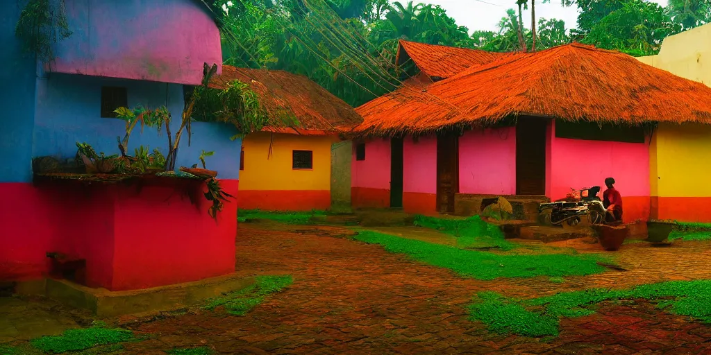 Prompt: a dreamy kerala village, pleasing colors, cinematic