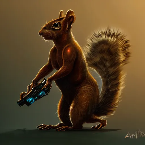 Image similar to a highly detailed long shot photo, cyberpunk giant rabid squirrel, intricate, digital painting, artstation, intricate, concept art, smooth, sharp focus