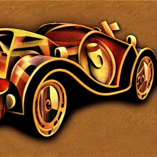 Prompt: car in the style of cubism steampunk