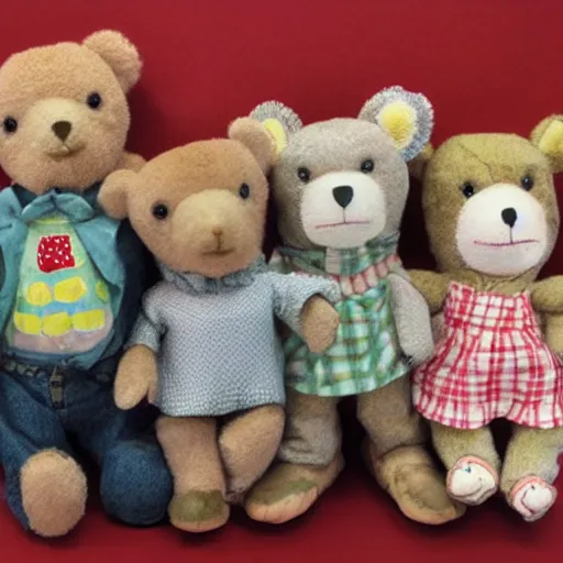 Prompt: teddy bears picnic in the style of carol lawson as plush toys in a grab machine,