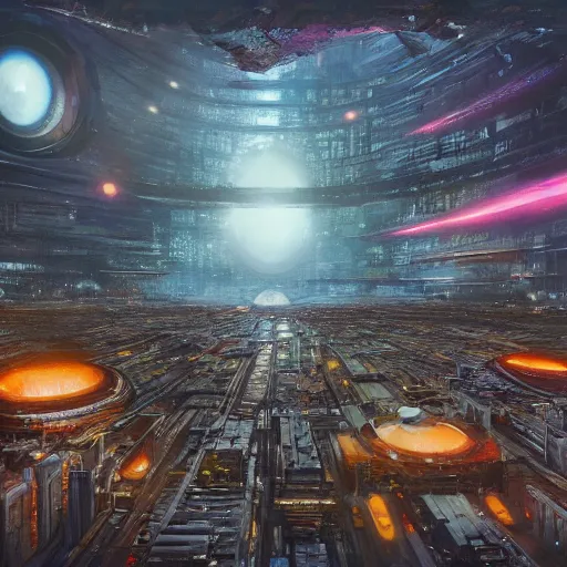 Image similar to wide shot of black hole within a city, esao andrews, m. w. kaluta, john berkey, hyperrealistic, cold colors, day scenery, 3 d octane render, 4 k, conceptart, hyperdetailed, hyperrealistic, trending on artstation