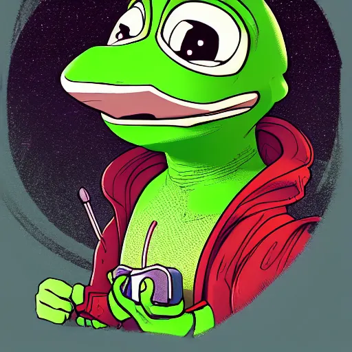 Image similar to digital futuristic happy pepe, artstation, modern, hyper detailed, programming