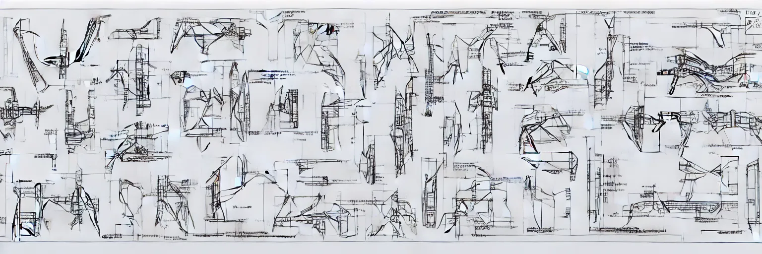 Image similar to highly detailed schematic, technical drawing, GUNDAM frame, parts, annotations