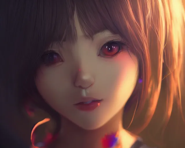 Image similar to photorealistic animatronic girl render, visual novel, detailed face, colorful, atmosphere cinematic, by wlop, by ilyu kuvshinov, soft shadows, concept art, super detailed, octane render, 8 k, unreal engine 5, super realistic, ufotable studio art style, trending in pixiv, japanese light novel cover