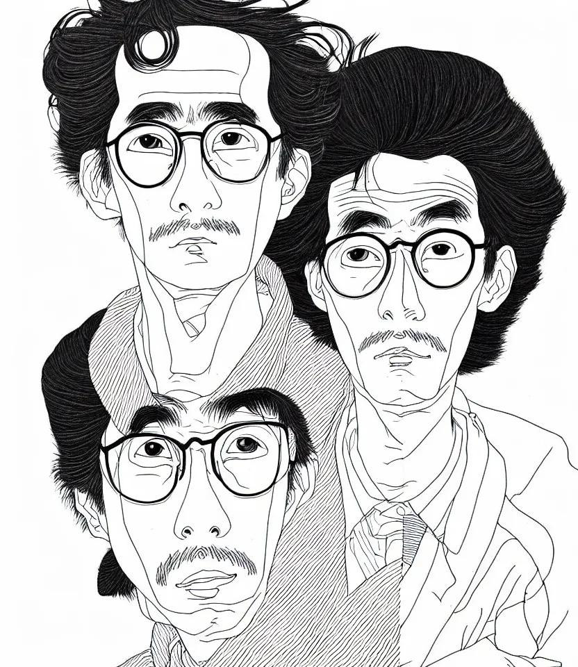 detailed line art portrait of hayao miyazaki, inspired, Stable Diffusion