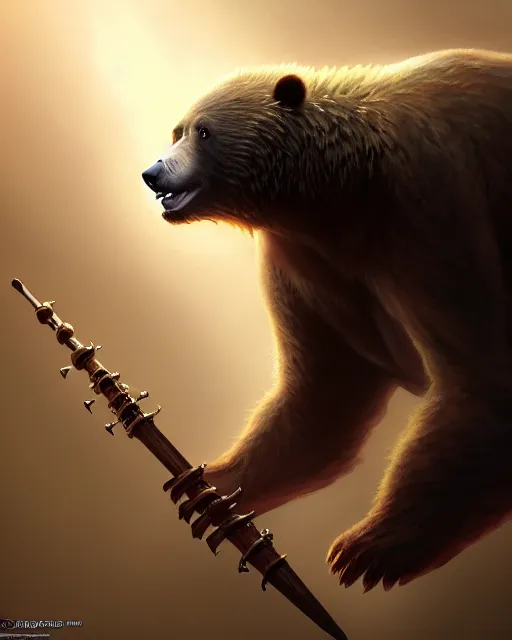 Image similar to Laughing Bear Musician, magic the gathering artwork, D&D, fantasy, cinematic lighting, centered, symmetrical, highly detailed, digital painting, artstation, concept art, smooth, sharp focus, illustration, volumetric lighting, epic Composition, 8k, art by Akihiko Yoshida and Greg Rutkowski and Craig Mullins, oil painting, cgsociety