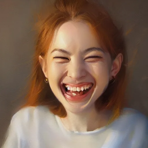 Image similar to laughing and happiness, concept art oil painting, portrait ethereal by jama jurabaev, extremely detailed, brush hard, artstation
